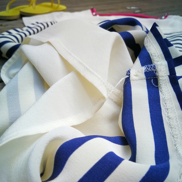 Madison Marcus Silk Ivory & Navy Stripe Dress - Picture 3 of 7